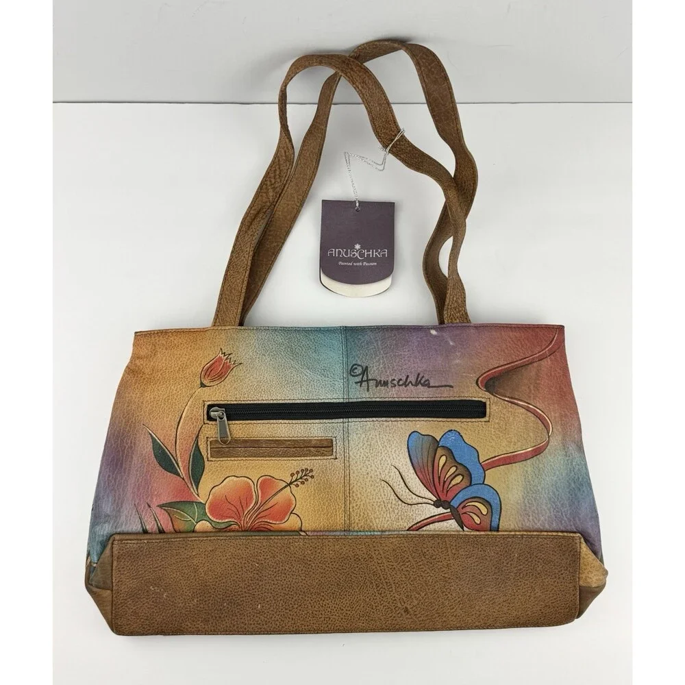 NEW Anna By Anuschka Mediterranean Garden Hand Painted Leather Large Tote Bag